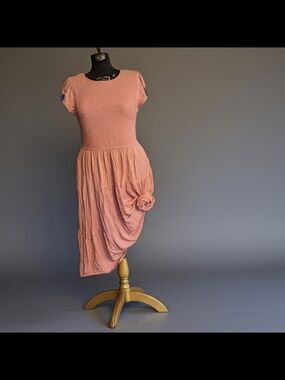 Zesica Womens Dusty Rose Short Sleeve Smocked Bodice Midi Dress Size XL